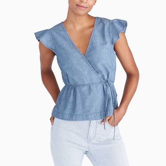 J. Crew Tops - J.Crew flutter sleeve chambray top